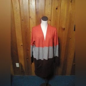 A New Day Large Orange, gray and Burgundy Long Cardigan Sweater